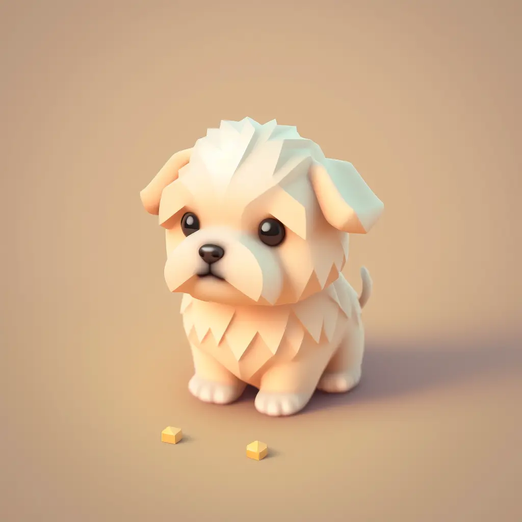 Tiny cute isometric little dog emoji, soft lighting, soft colors, matte clay, blender 3d, pastel background